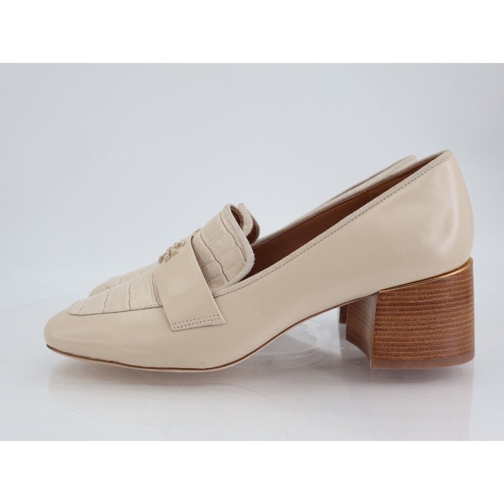 Tory Burch Everly 55mm Women 11 Loafers Cream Embossed Croc Leather Block Heel - Picture 5 of 15